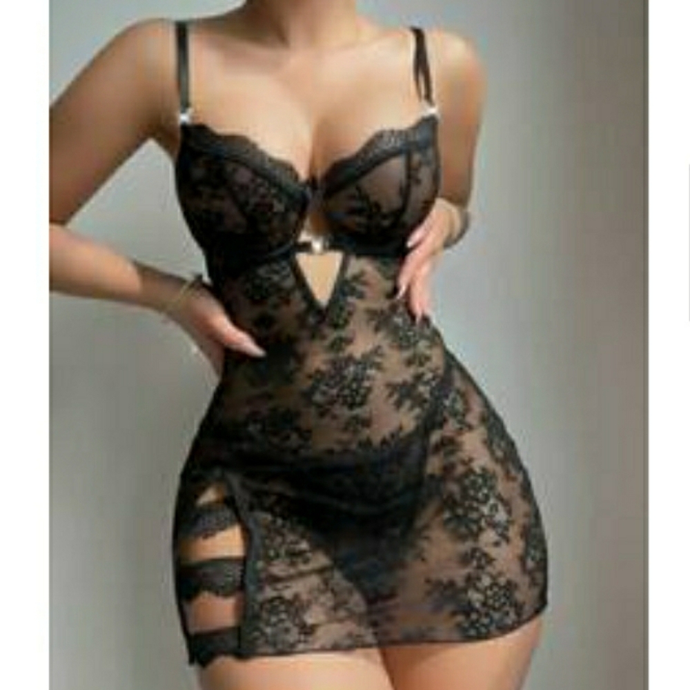 SHEIN Women's Black Lace Sheer Lingerie